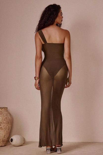 Metal Decorations  One-Shoulder Ruffle Two Piece Swimsuit