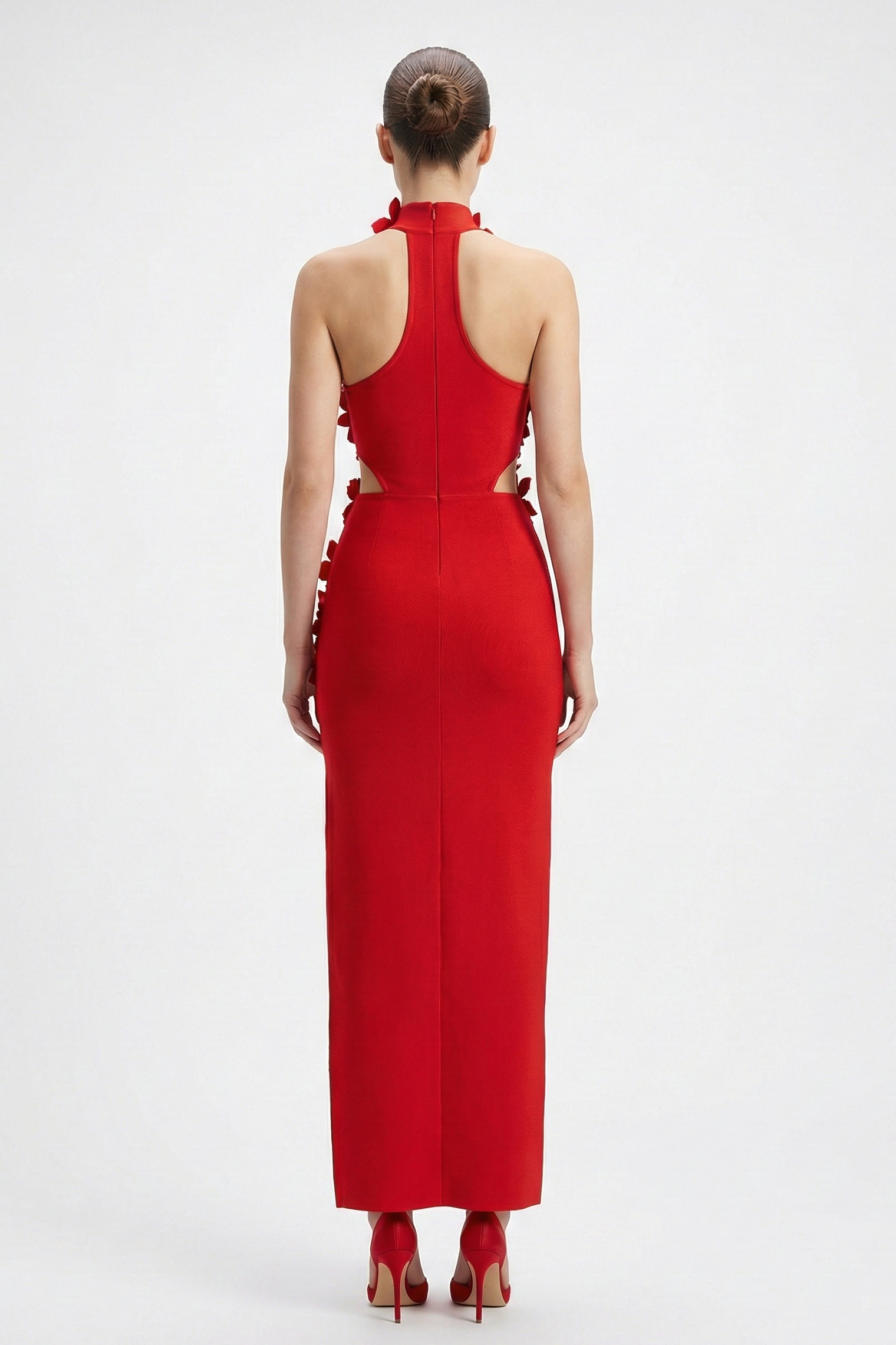 Bandage Halter Neck 3D Flower Maxi Dress