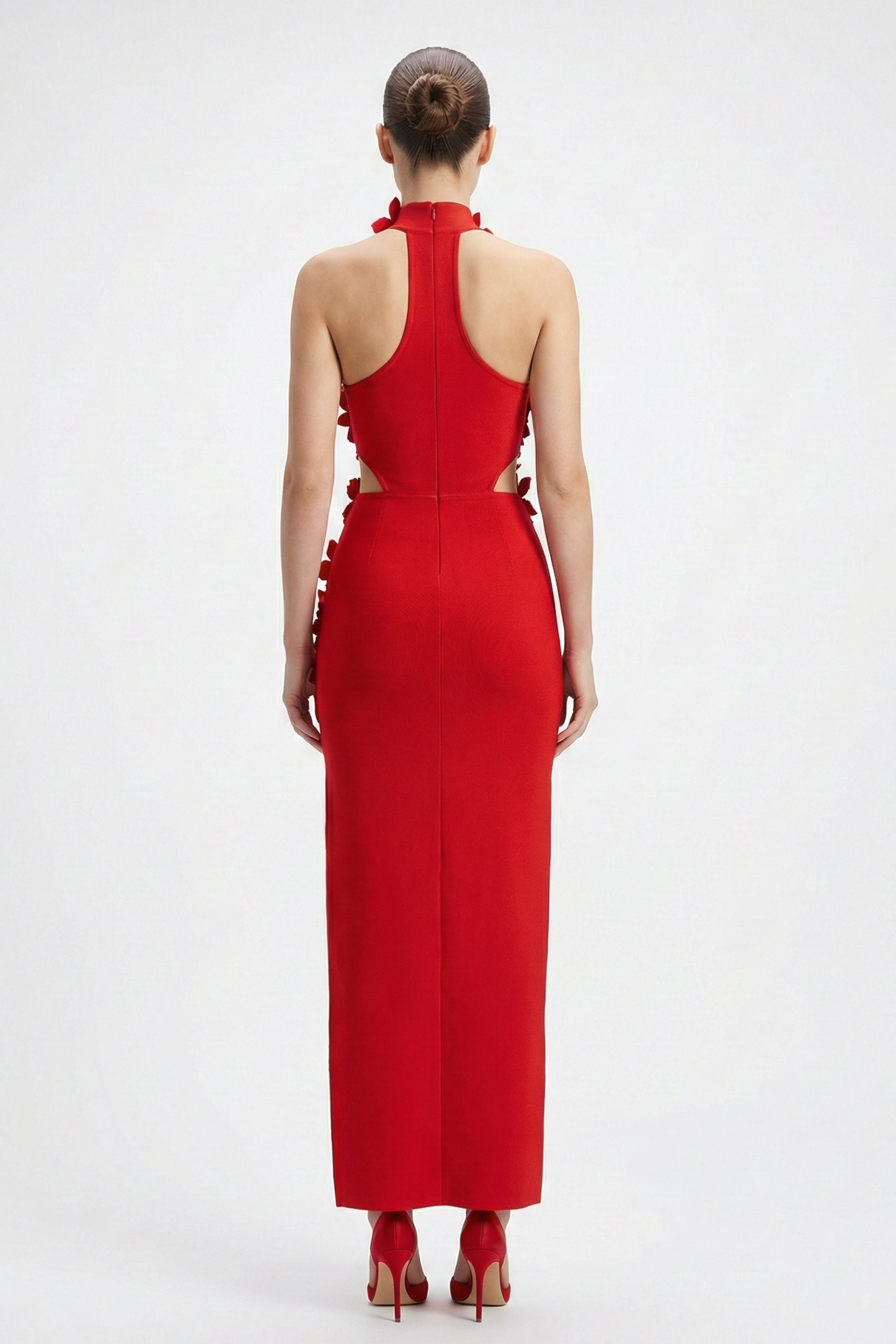 Bandage Halter Neck 3D Flower Maxi Dress