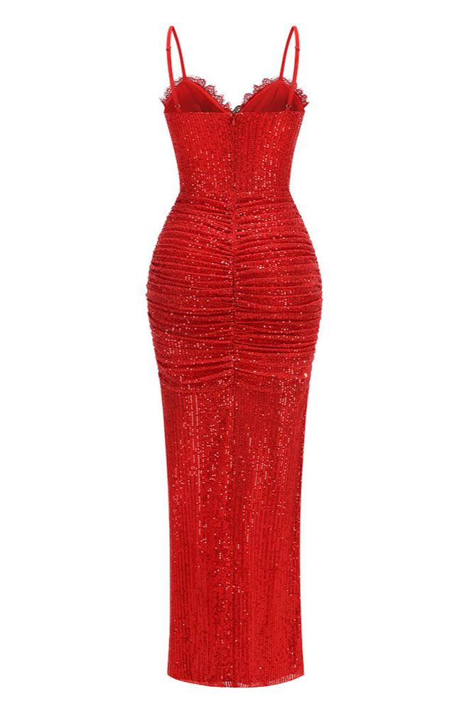 Sequin Metal Decorations Slit Maxi Dress