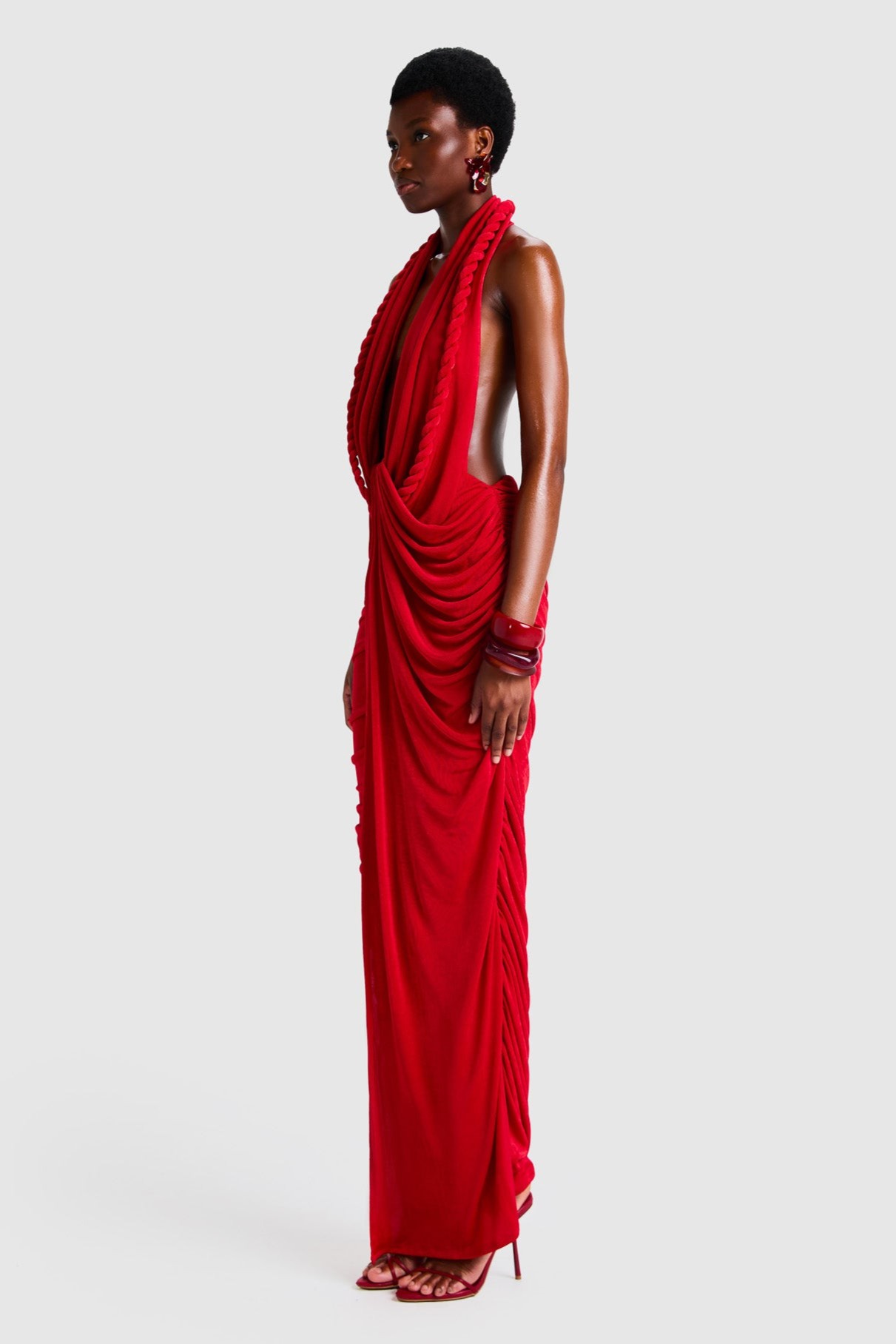 Jersey Decorative Rope Halter Neck Maxi Dress