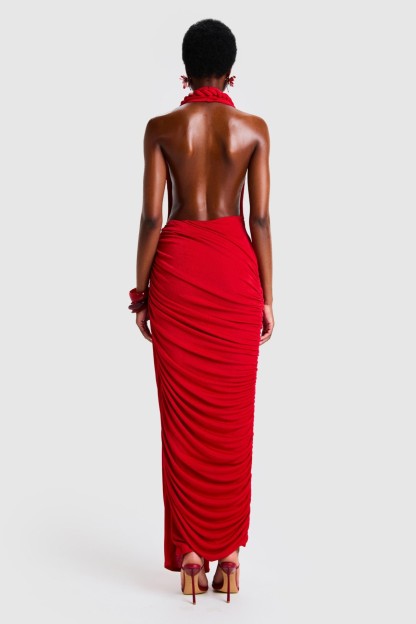 Jersey Decorative Rope Halter Neck Maxi Dress