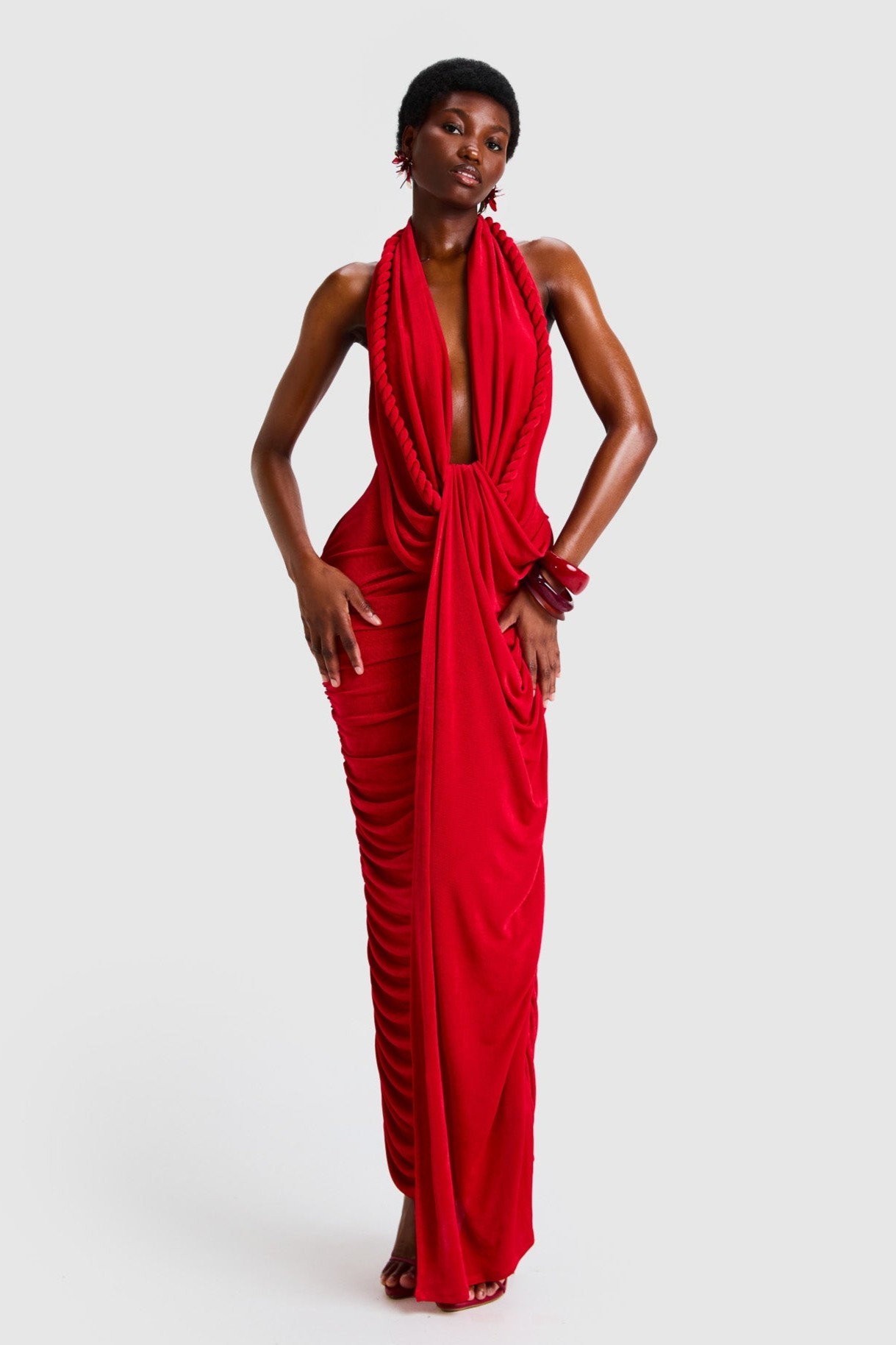 Jersey Decorative Rope Halter Neck Maxi Dress