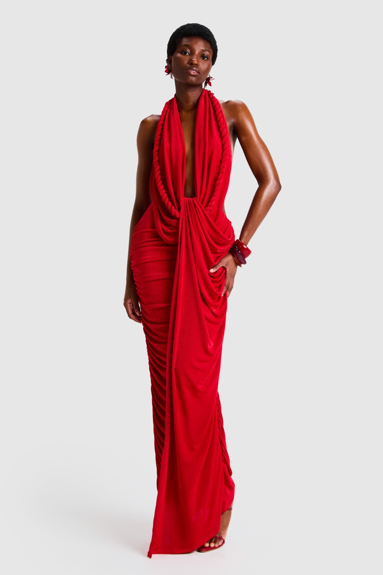 Jersey Decorative Rope Halter Neck Maxi Dress
