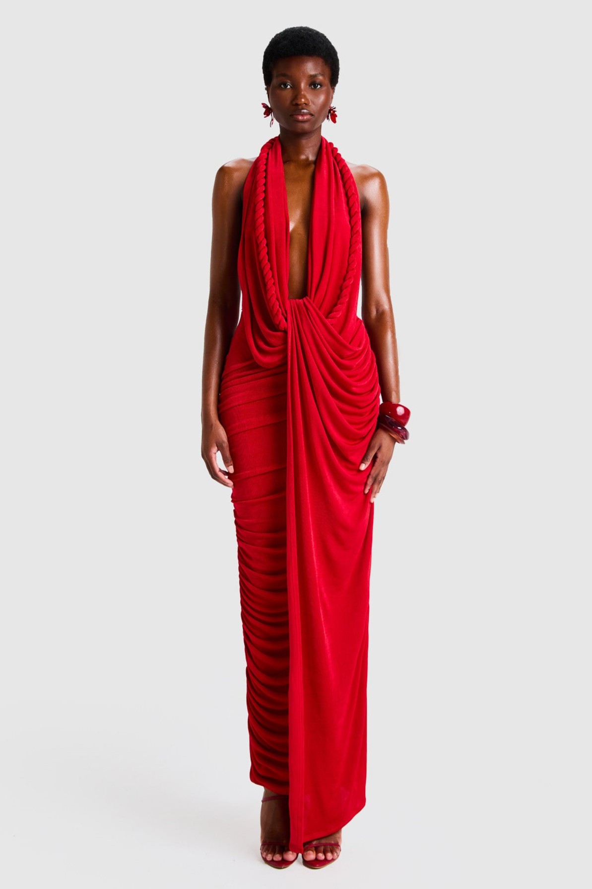 Jersey Decorative Rope Halter Neck Maxi Dress