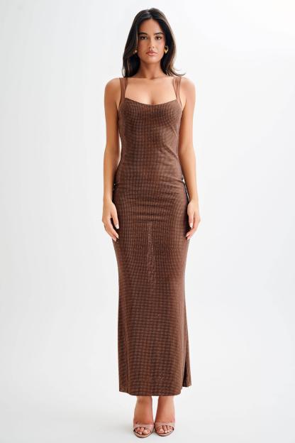 Mesh Rhinestone Off Shoulder Maxi Dress