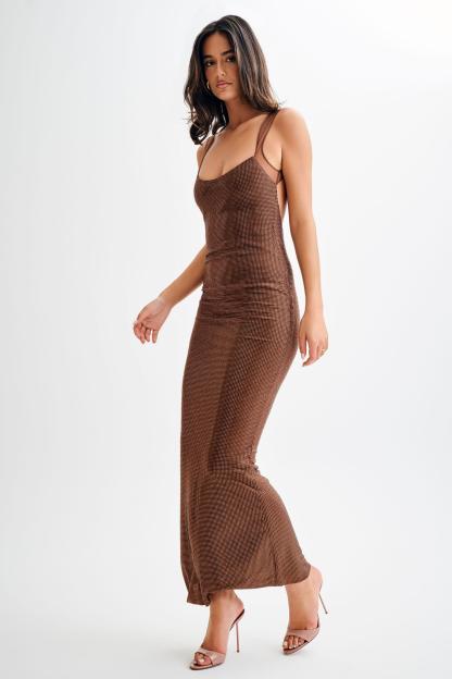 Mesh Rhinestone Off Shoulder Maxi Dress