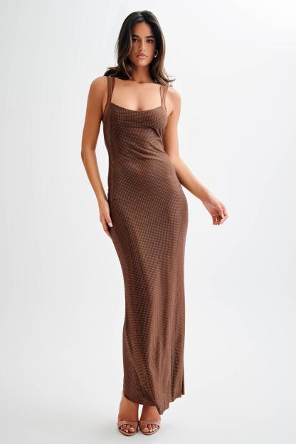 Mesh Rhinestone Off Shoulder Maxi Dress