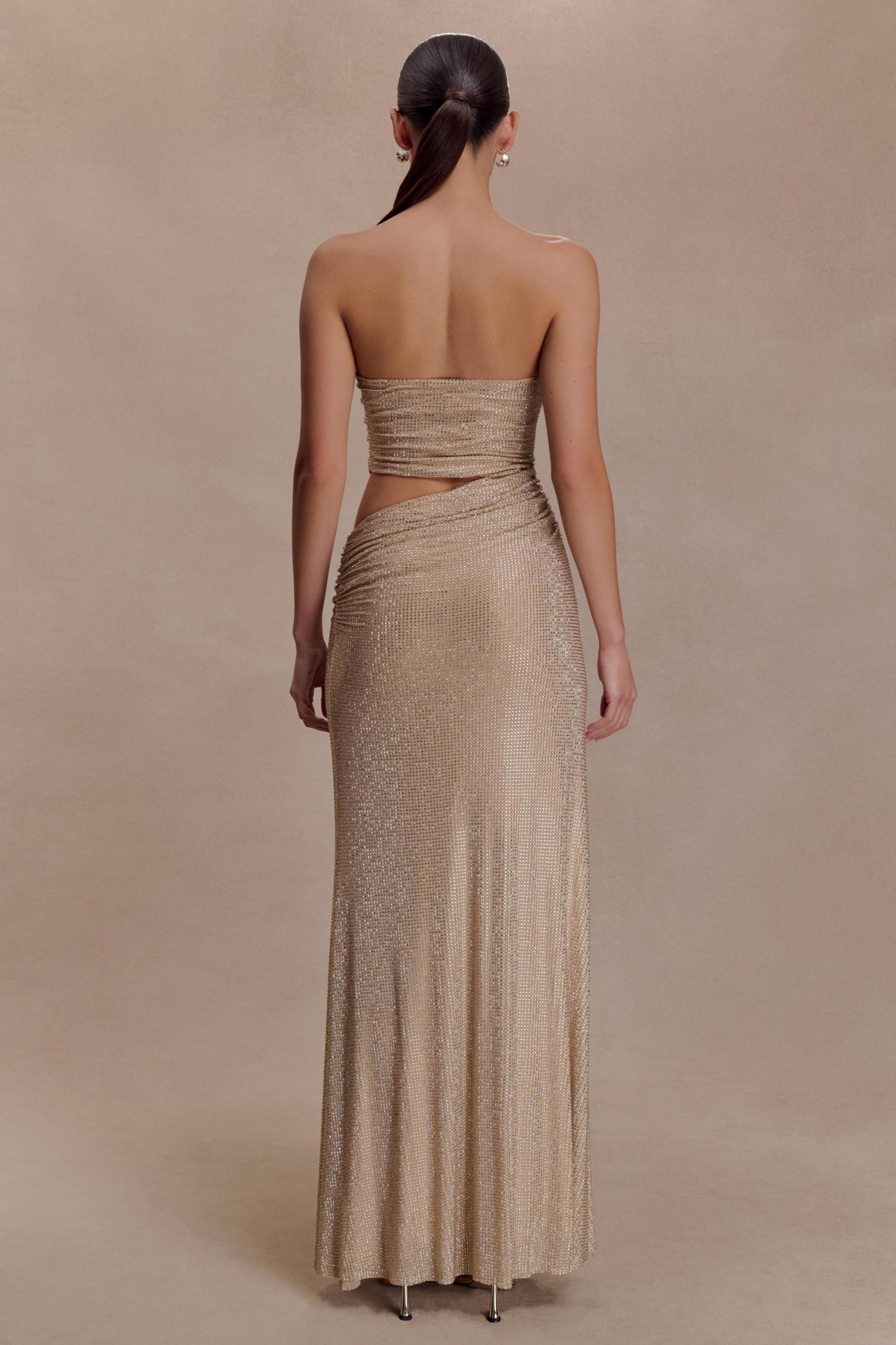 Rhinestone Cut-Out Off-Shoulder Maxi Dress