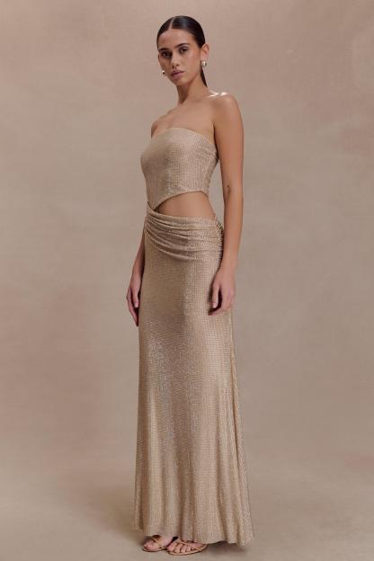 Rhinestone Cut-Out Off-Shoulder Maxi Dress