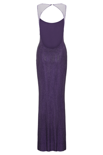 Mesh Rhinestone Off Shoulder Maxi Dress