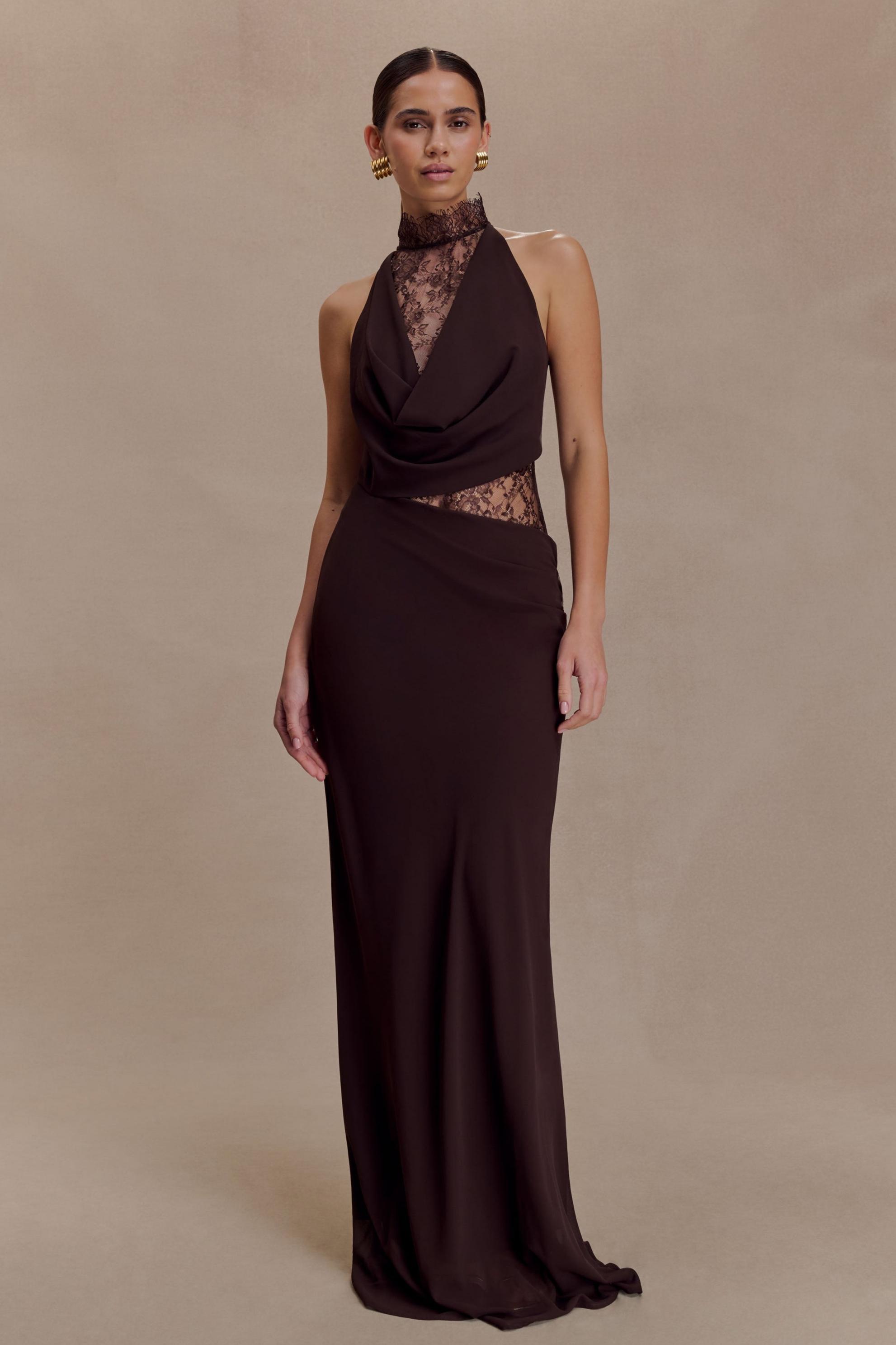 Lace Splicing Jersey See-Through Maxi Dress