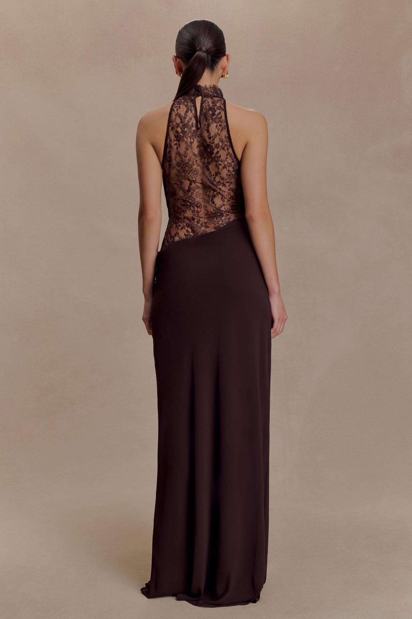 Lace Splicing Jersey See-Through Maxi Dress