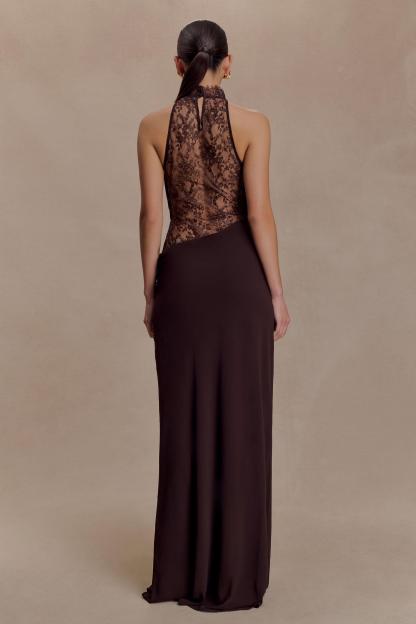 Lace Splicing Jersey See-Through Maxi Dress