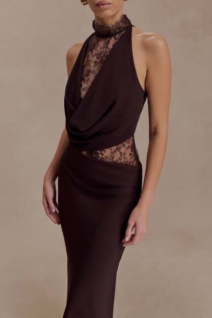 Lace Splicing Jersey See-Through Maxi Dress