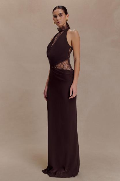 Lace Splicing Jersey See-Through Maxi Dress