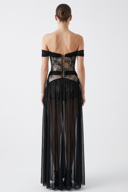 Lace Off-Shoulder Slit Maxi Dress