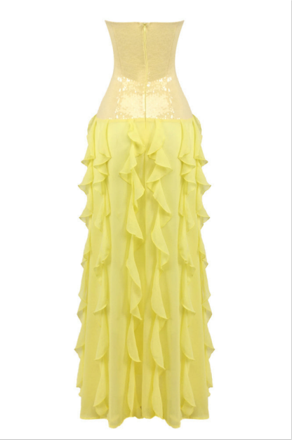 Sequin Splicing Chiffon Off-Shoulder Slit Maxi Dress