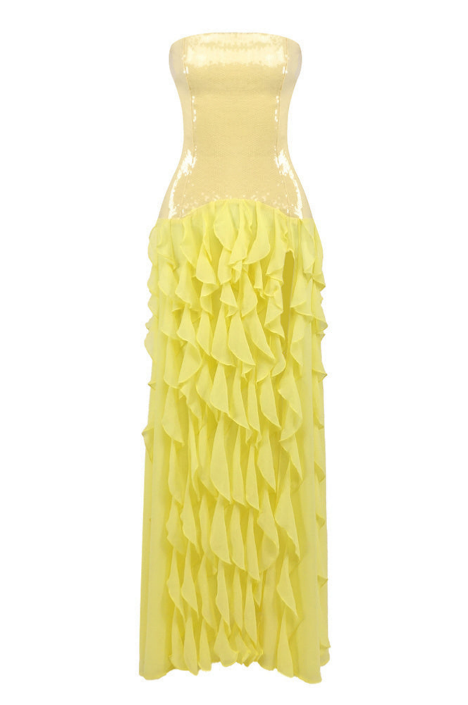 Sequin Splicing Chiffon Off-Shoulder Slit Maxi Dress