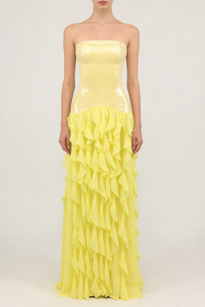Sequin Splicing Chiffon Off-Shoulder Slit Maxi Dress
