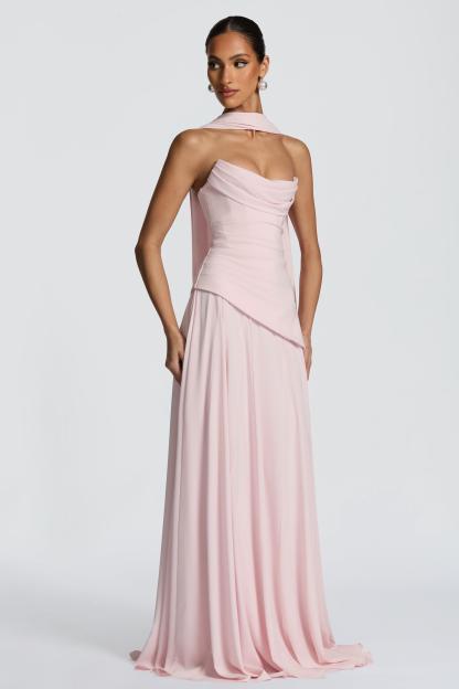 Solid Off-Shoulder Tie-Up Maxi Dress