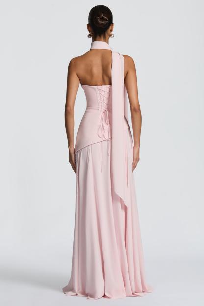Solid Off-Shoulder Tie-Up Maxi Dress