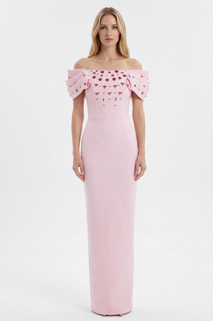 Bandage Rhinestone Rivets Pleated Maxi Dress