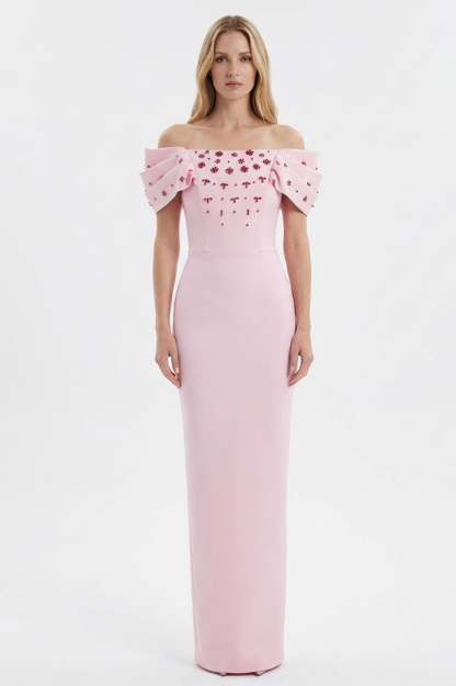 Bandage Rhinestone Rivets Pleated Maxi Dress