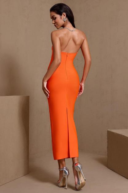 Bandage Off-Shoulder Beaded Tassel Midi Dress
