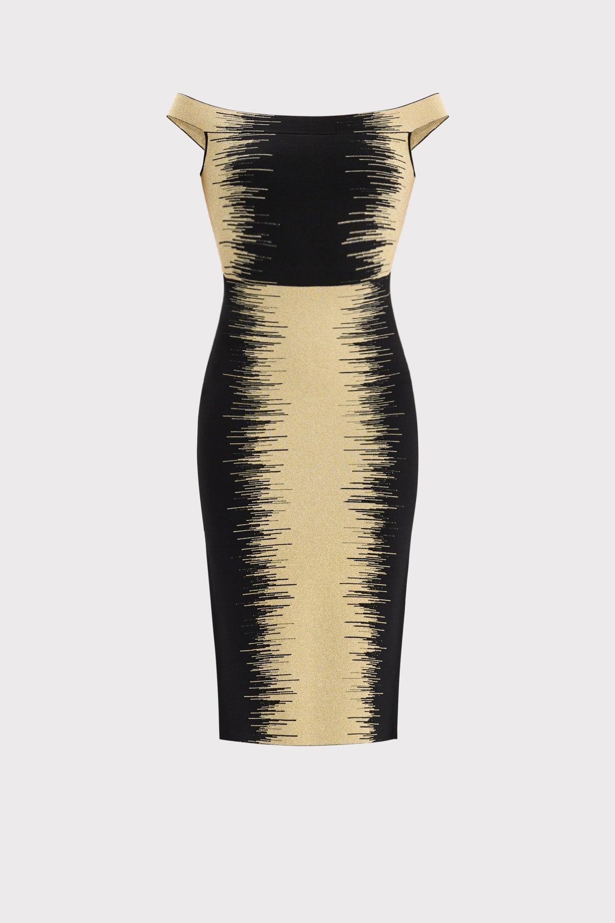 Contrast Color Bandage Off-Shoulder Midi Dress