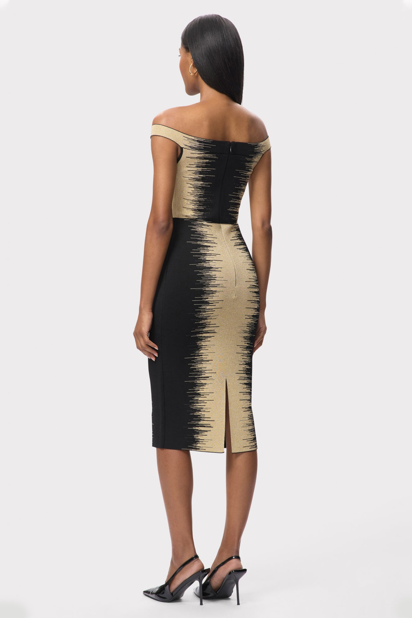 Contrast Color Bandage Off-Shoulder Midi Dress