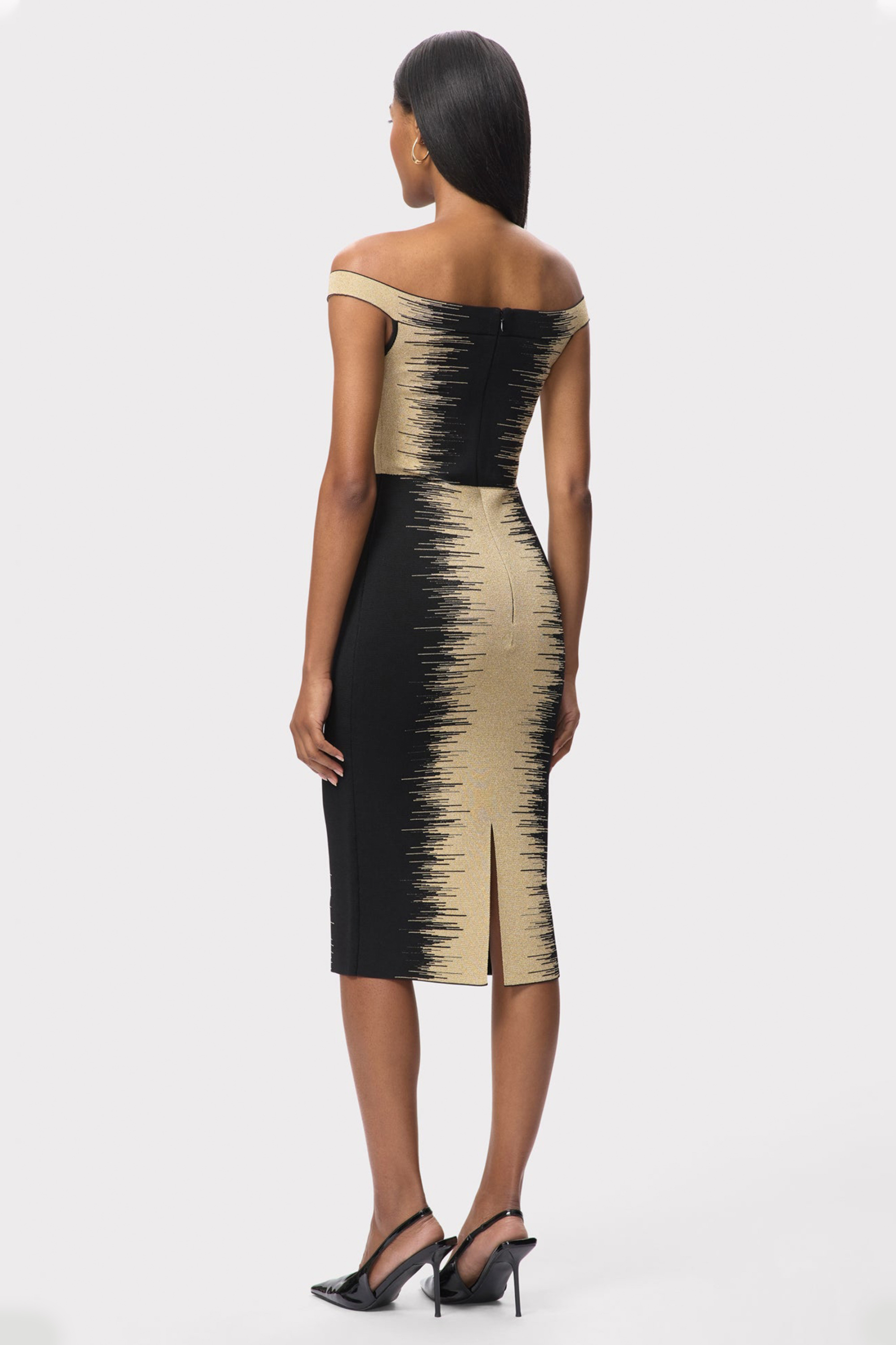 Contrast Color Bandage Off-Shoulder Midi Dress