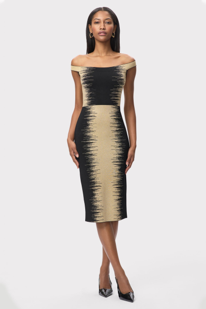 Contrast Color Bandage Off-Shoulder Midi Dress