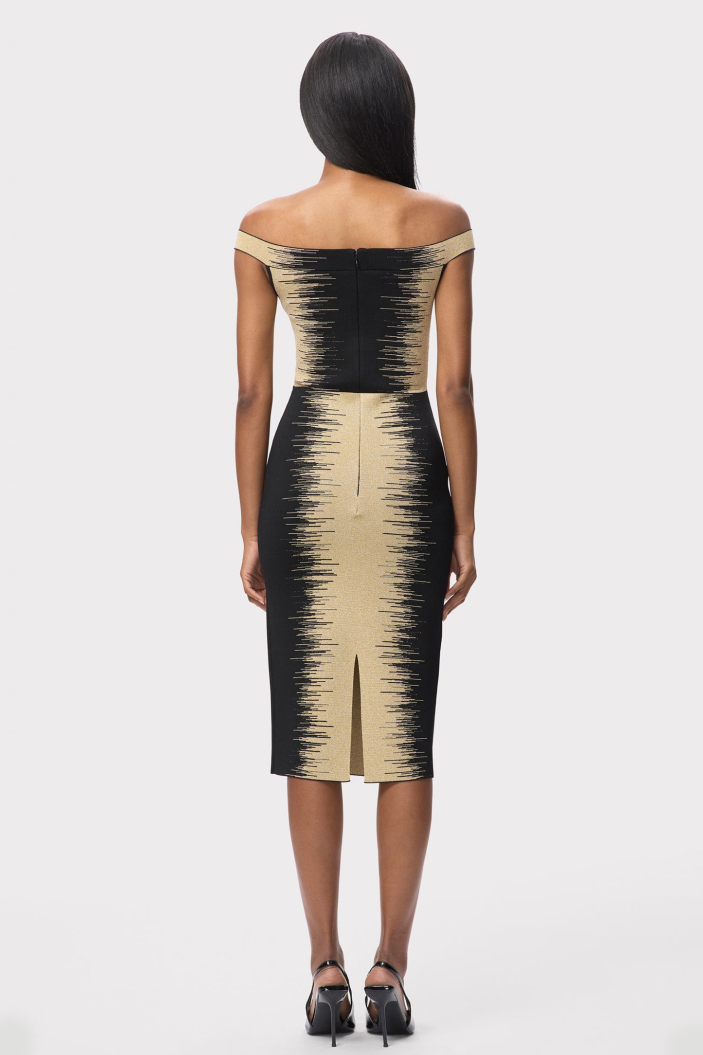 Contrast Color Bandage Off-Shoulder Midi Dress