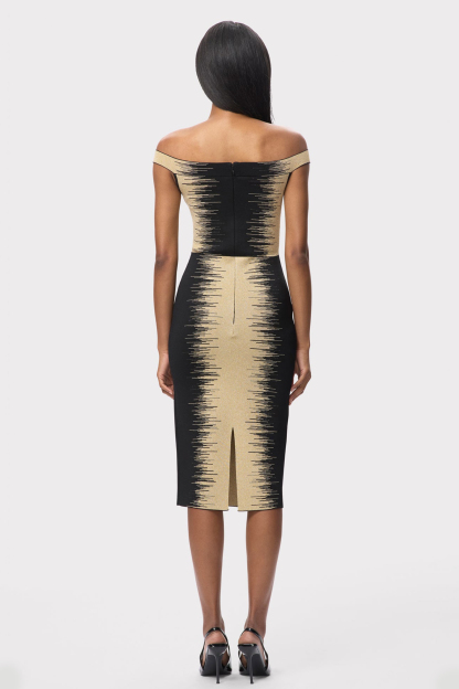 Contrast Color Bandage Off-Shoulder Midi Dress