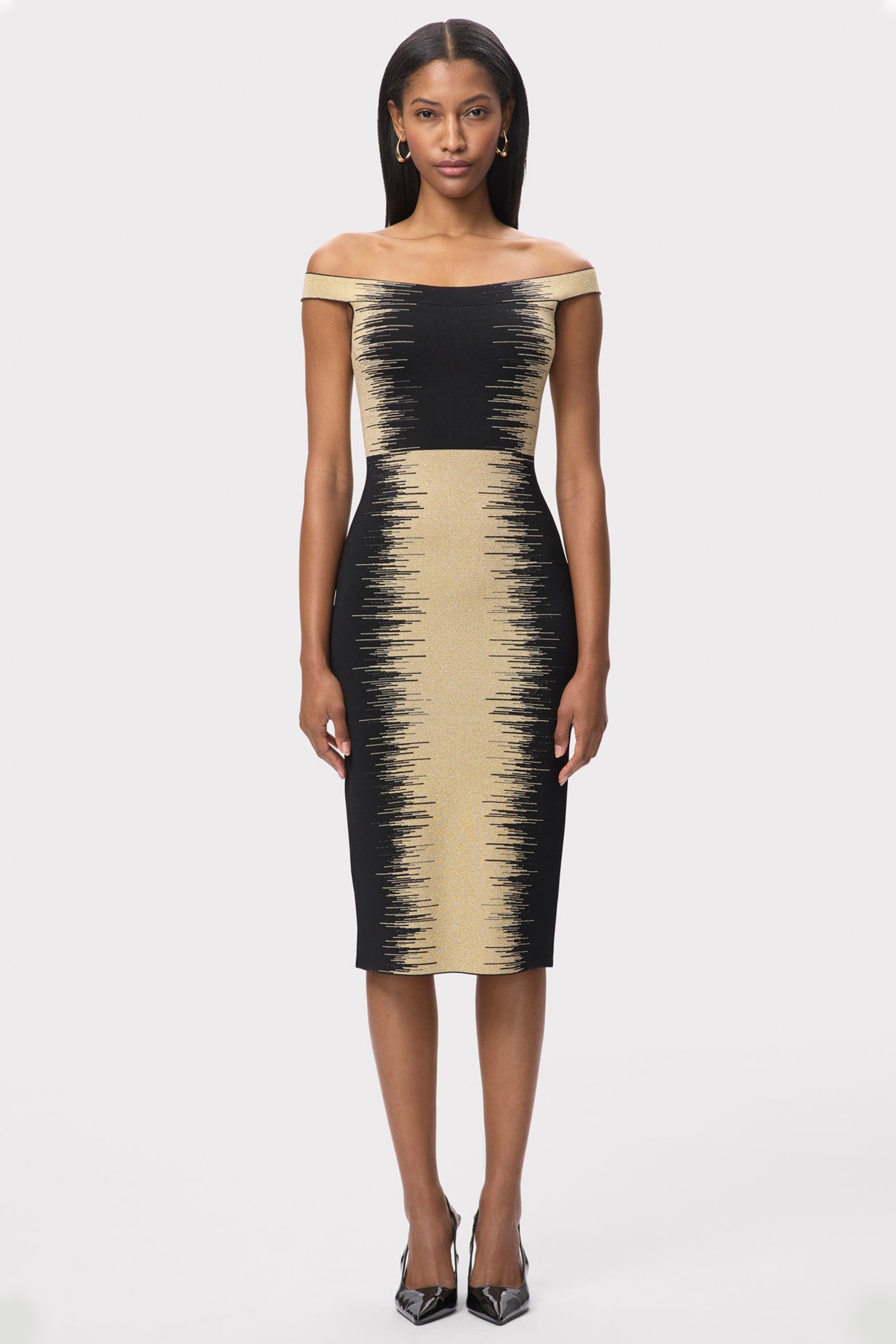 Contrast Color Bandage Off-Shoulder Midi Dress