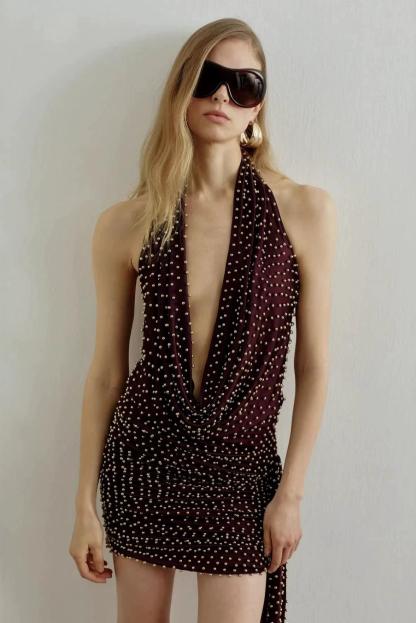 Jersey Rivet Swing Collar Mini Dress