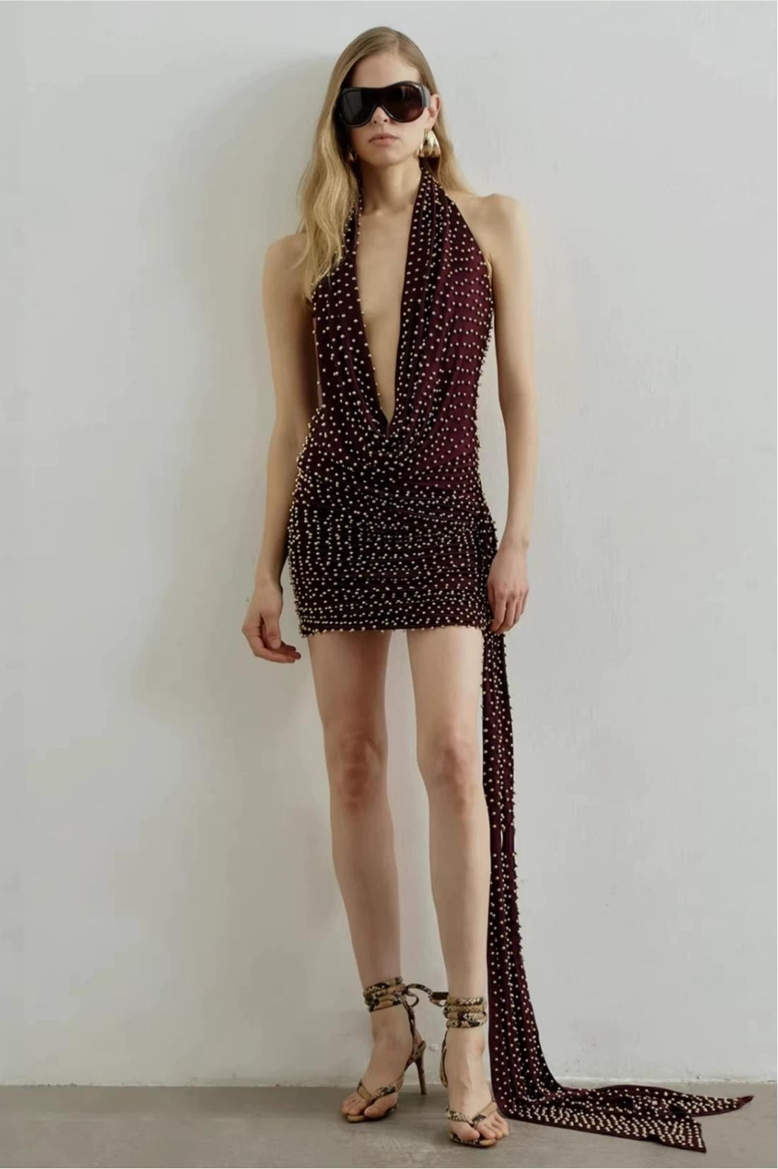 Jersey Rivet Swing Collar Mini Dress