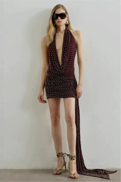 Jersey Rivet Swing Collar Mini Dress