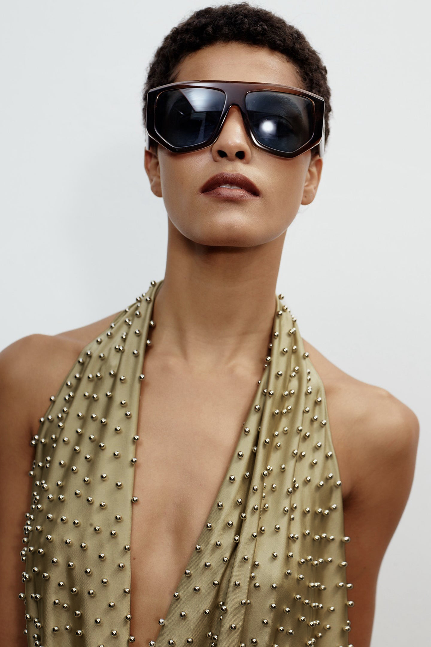 Jersey Rivet Swing Collar Mini Dress