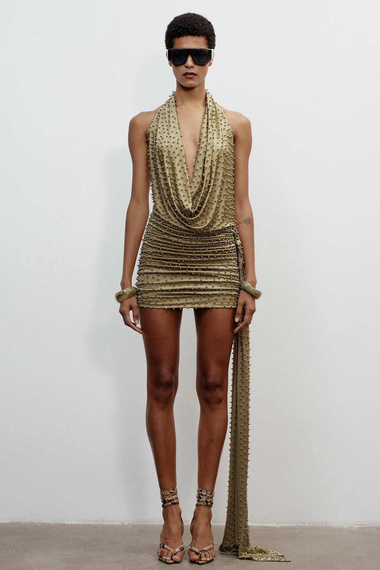 Jersey Rivet Swing Collar Mini Dress