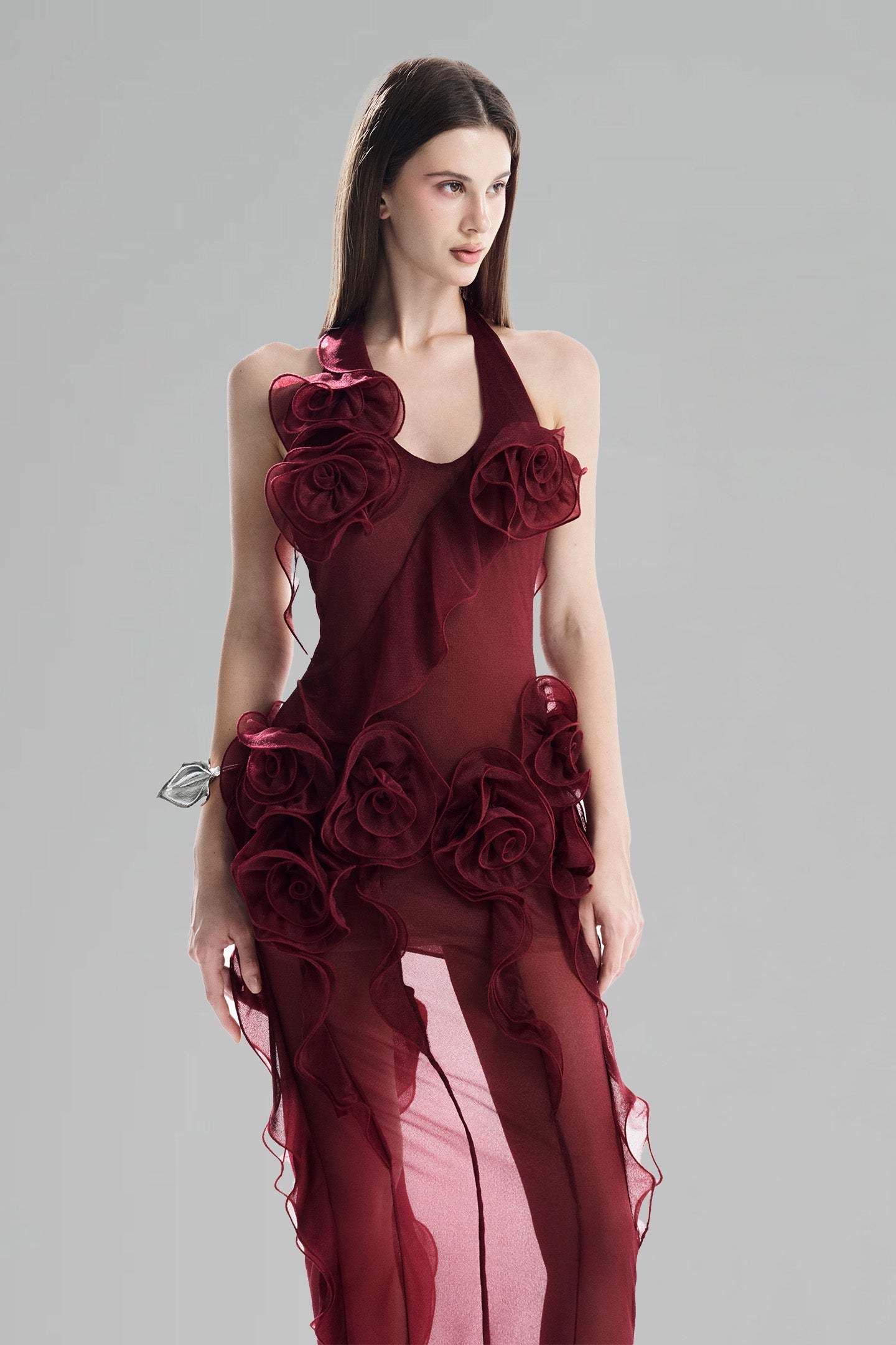 Luxury 3D Flower Ruffle Maxi Dress