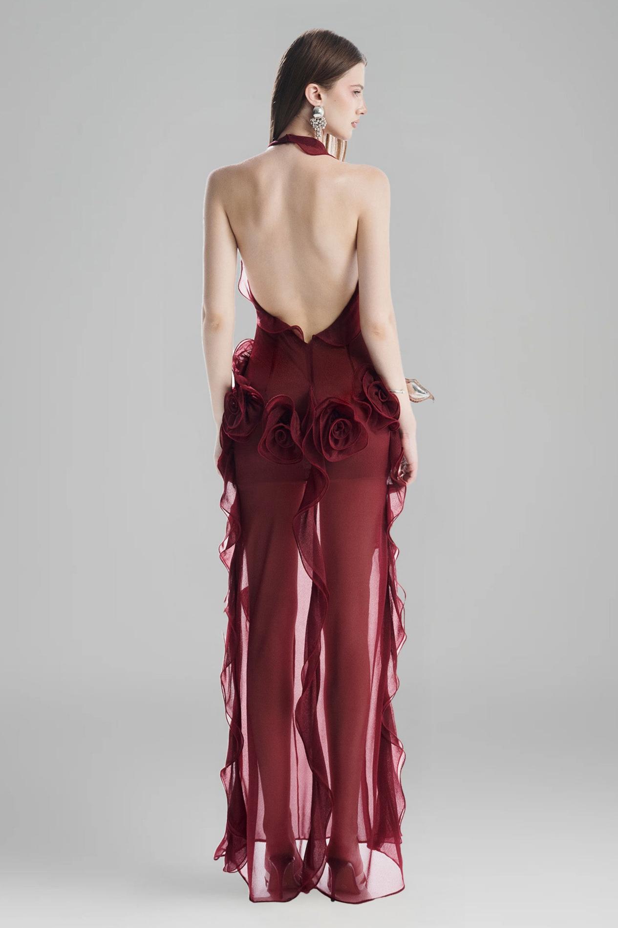 Luxury 3D Flower Ruffle Maxi Dress