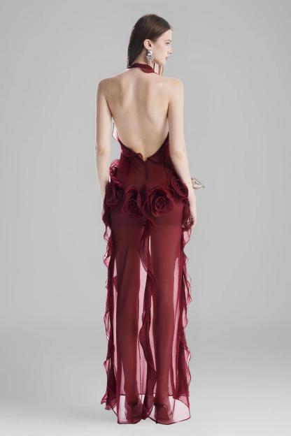 Luxury 3D Flower Ruffle Maxi Dress