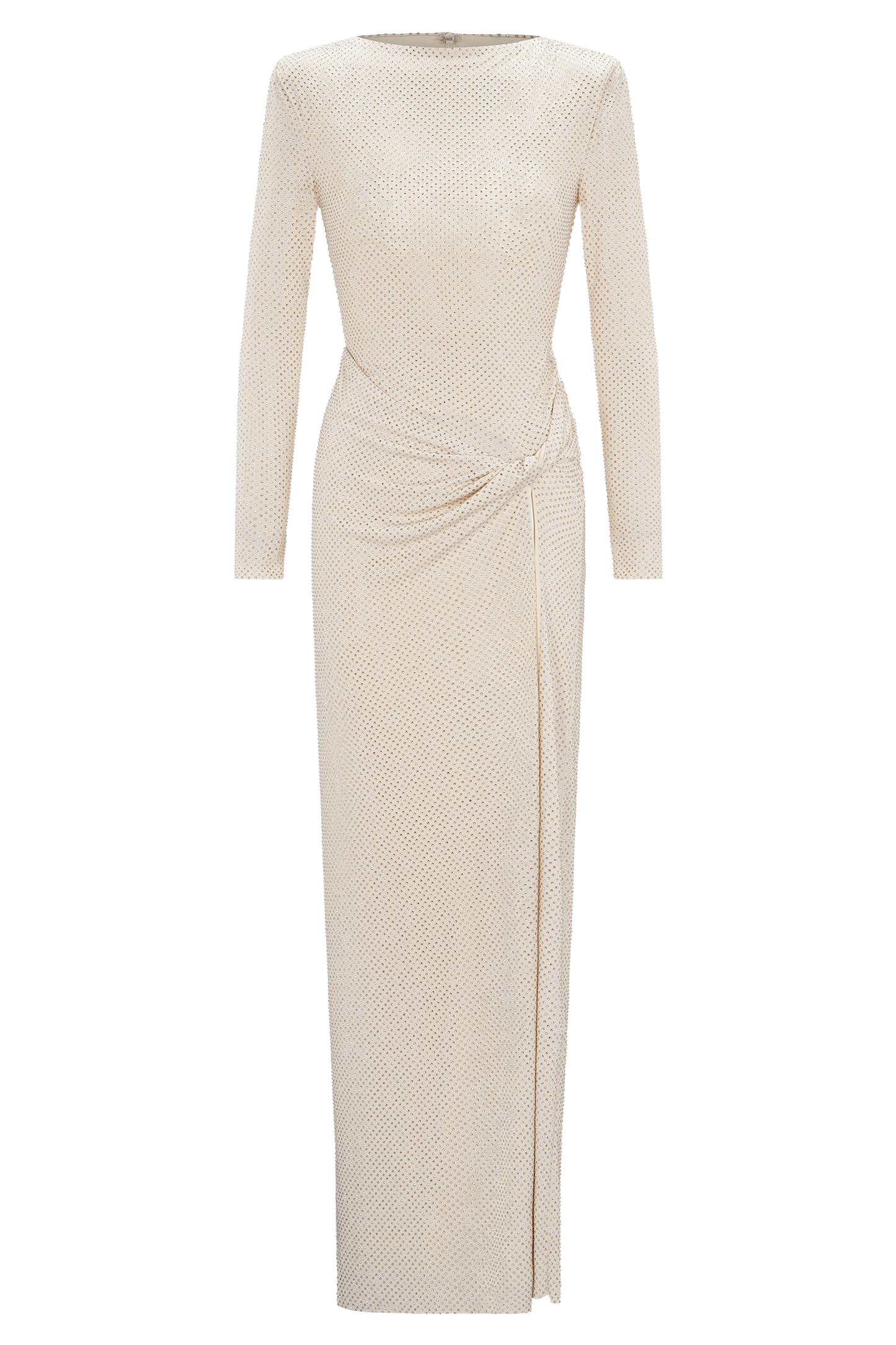 Rhinestone Long Sleeve Slit Maxi Dress