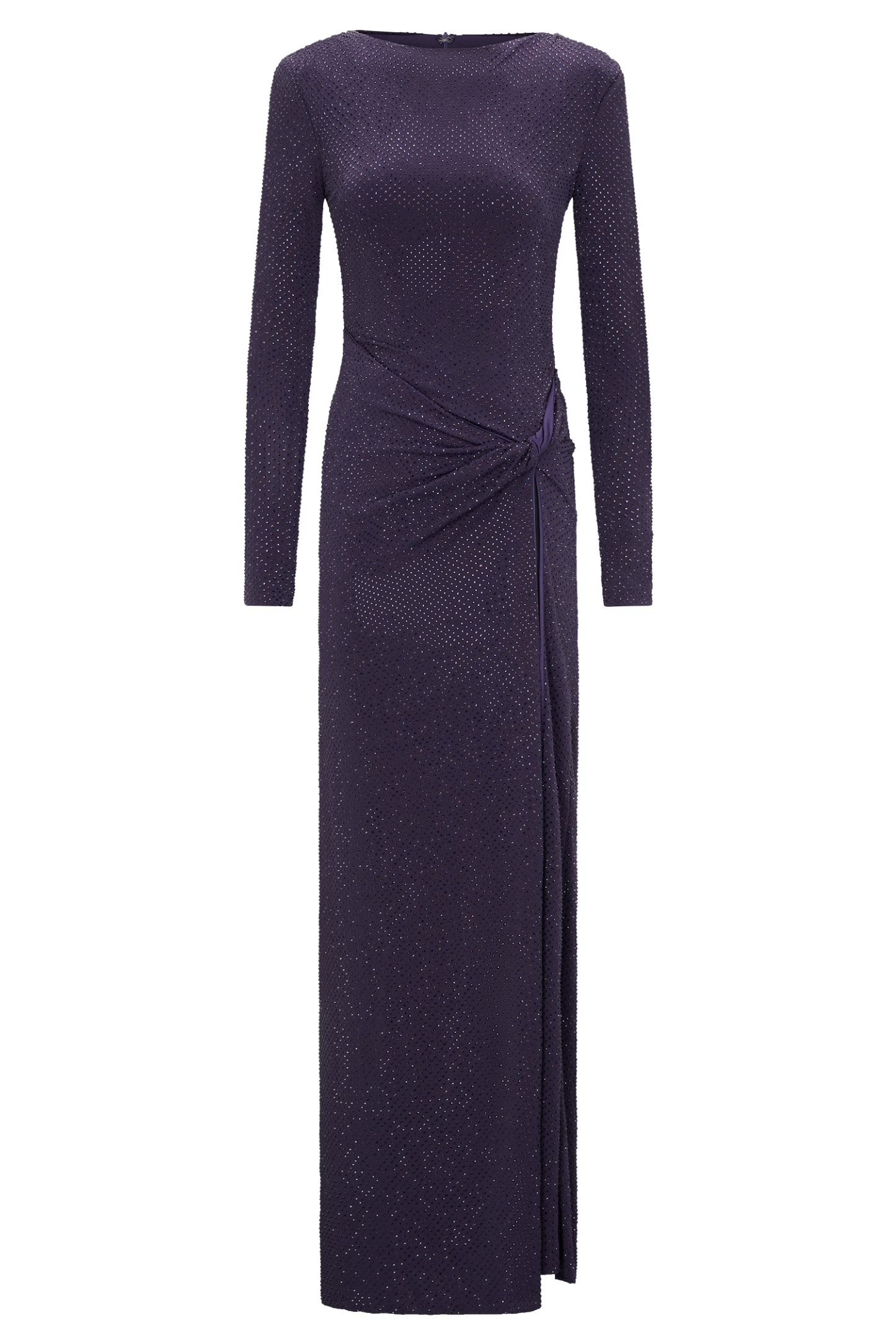 Rhinestone Long Sleeve Slit Maxi Dress