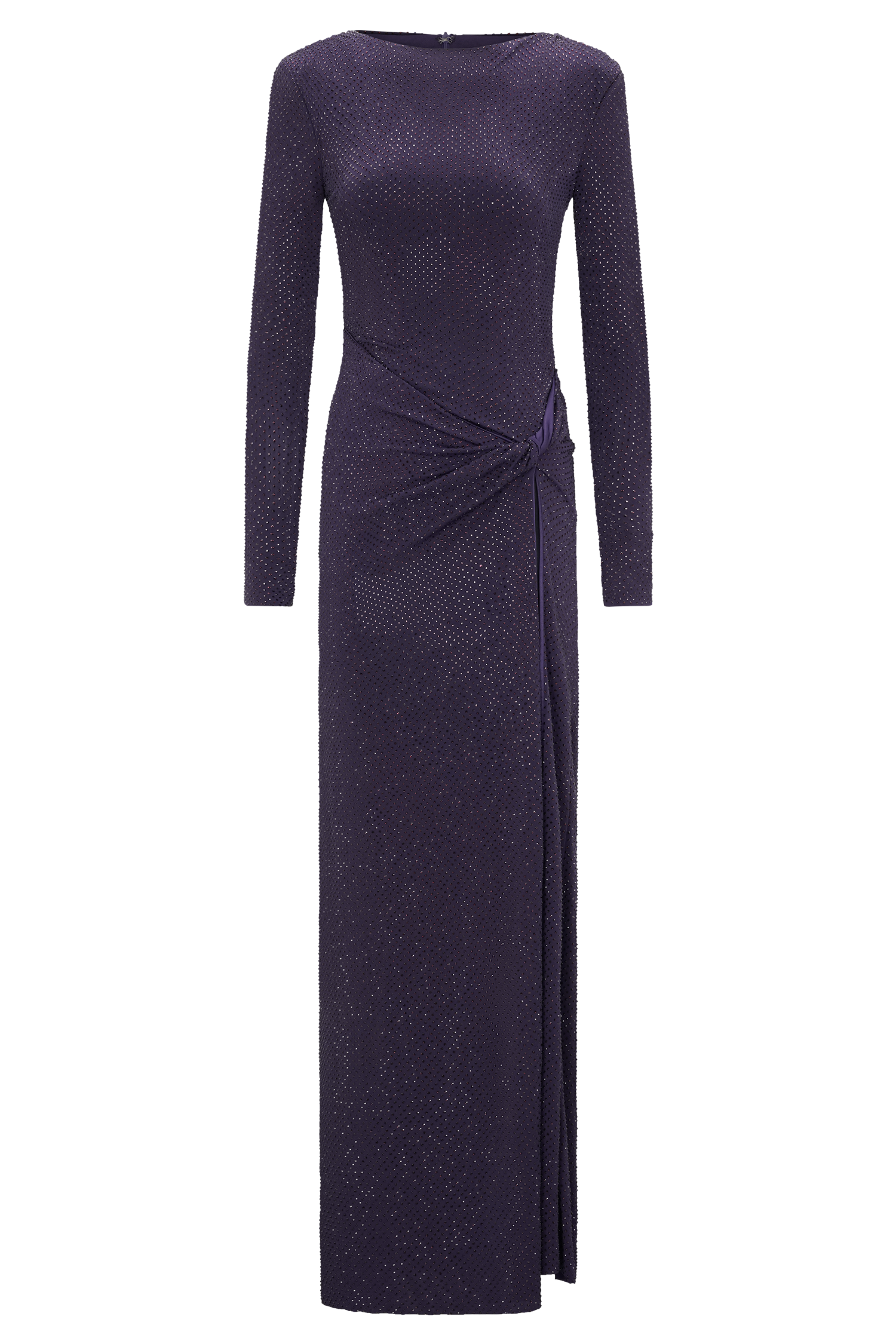 Rhinestone Long Sleeve Slit Maxi Dress