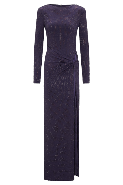 Rhinestone Long Sleeve Slit Maxi Dress