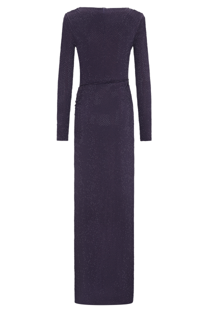 Rhinestone Long Sleeve Slit Maxi Dress