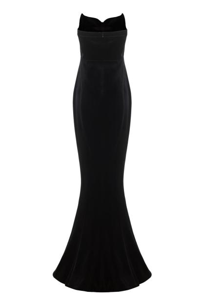 Velvet Rhinestone Off Shoulder Maxi Dress With Gloves